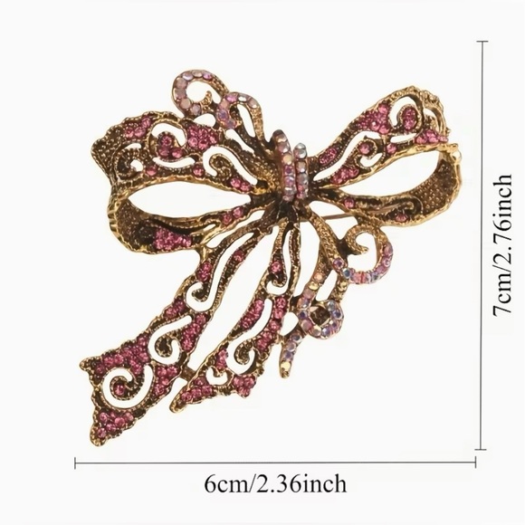 Bow Retro Rhinestone Encrusted Brooch Modern New Gorgeous - Picture 4 of 6